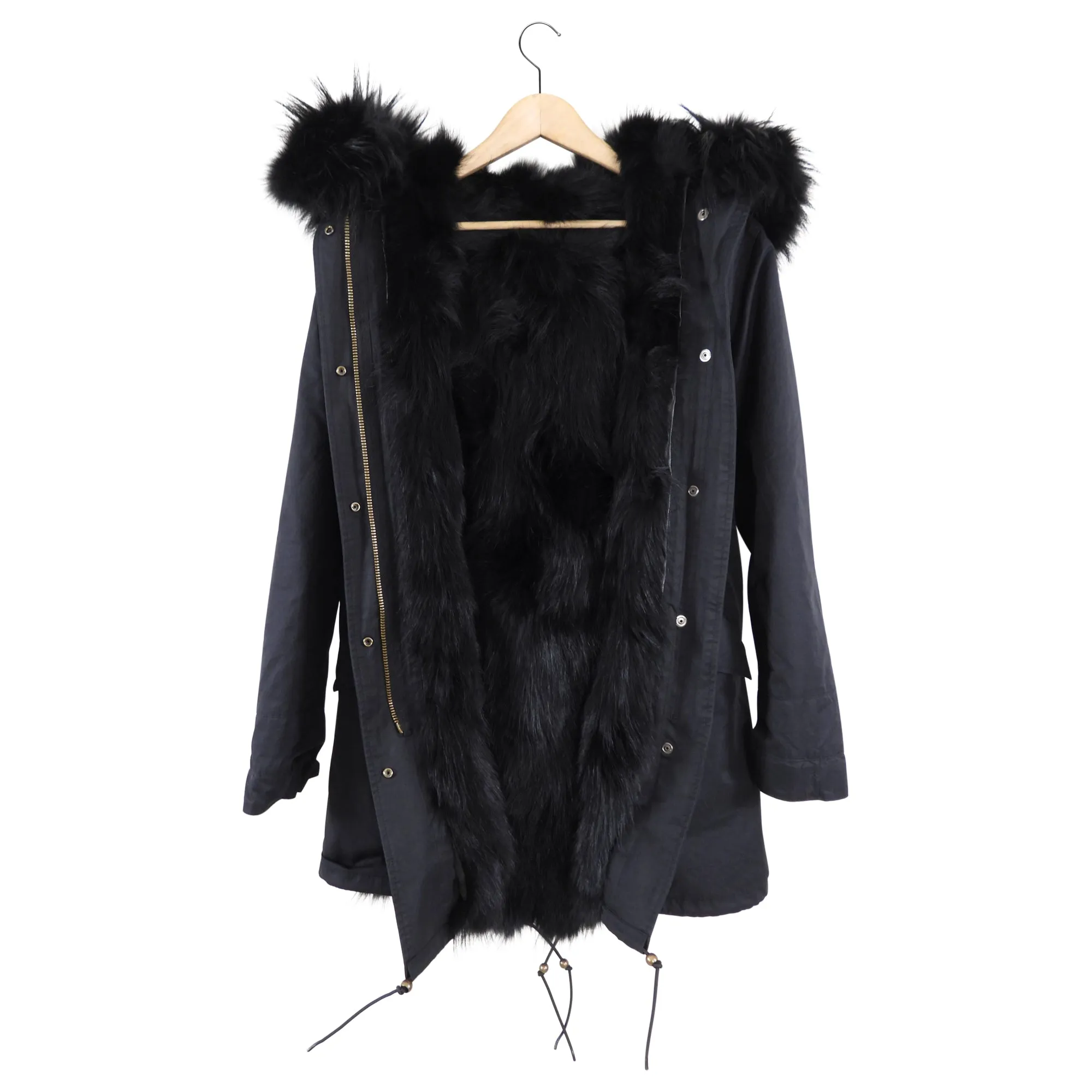 Mao Maokong Black Fur lined Fishtail Parka - S