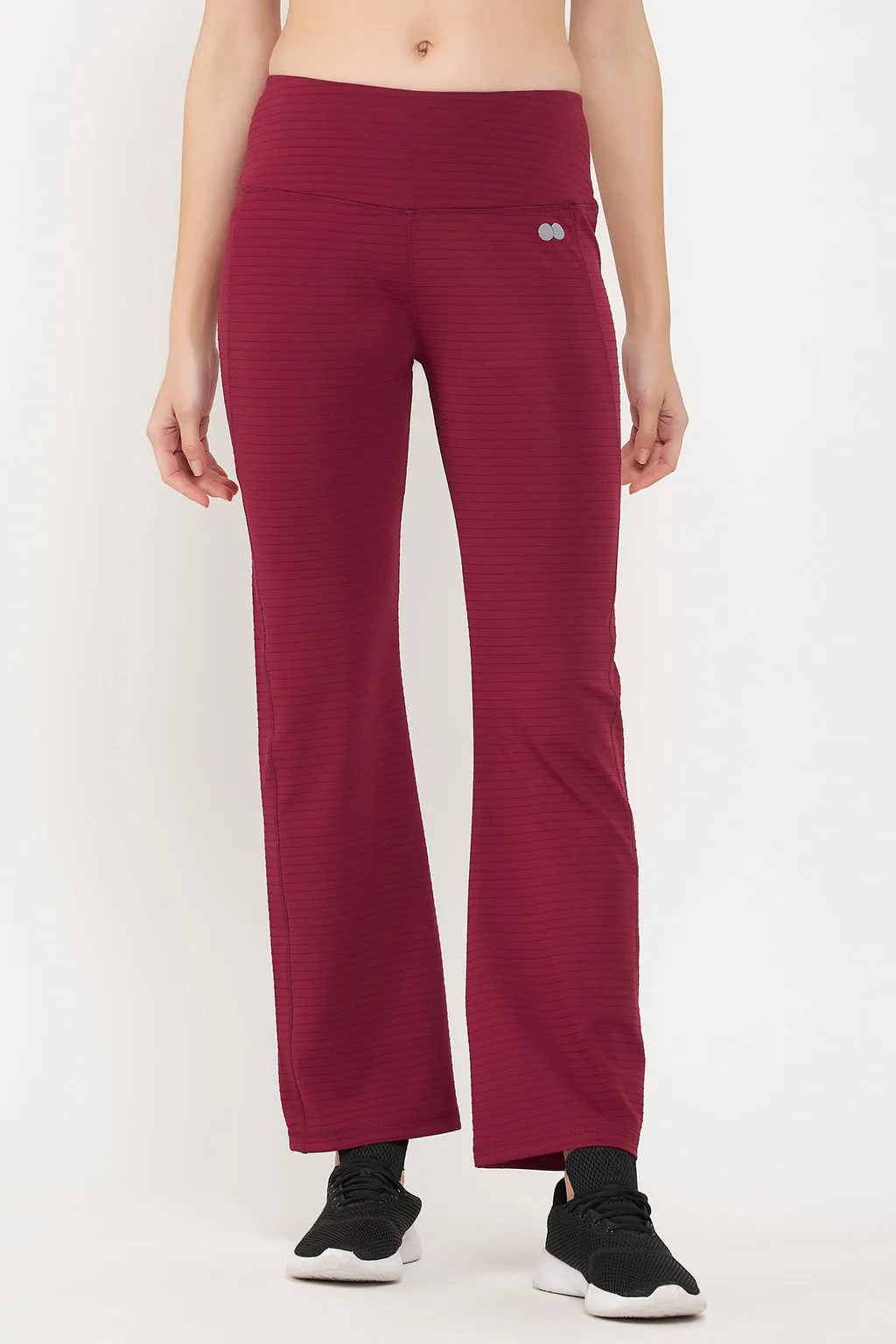 Maroon Poly Spandex Flared Yoga Pants With Side Pocket
