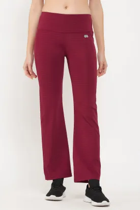 Maroon Poly Spandex Flared Yoga Pants With Side Pocket