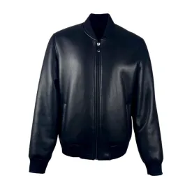 Men's Black Baseball Shearling Jacket Style # 4032