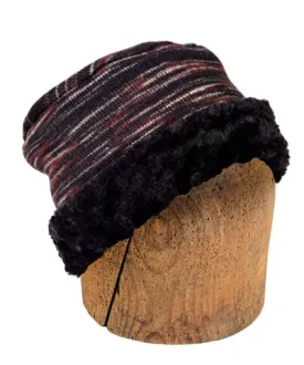 Men's Cuffed Pillbox, Reversible (Two-Tone) - Sweet Stripes in Cherry Cordial with Assorted Faux Fur