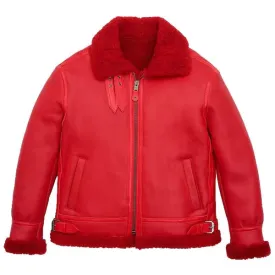 Men's Red Faux Shearling Military B3 Bomber Jacket