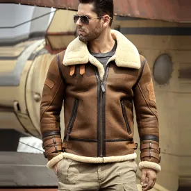 New Mens B3 Airforce Sheepskin Shearling Leather Jacket
