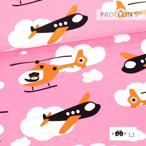 Organic Cotton Jersey-Helicopter-pink