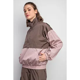 Parachute Half Zip Color Block Pullover Mauve/Brown