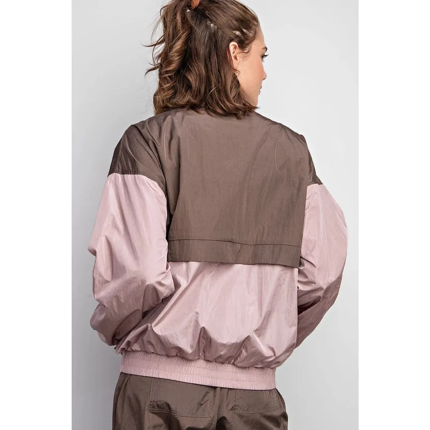 Parachute Half Zip Color Block Pullover Mauve/Brown