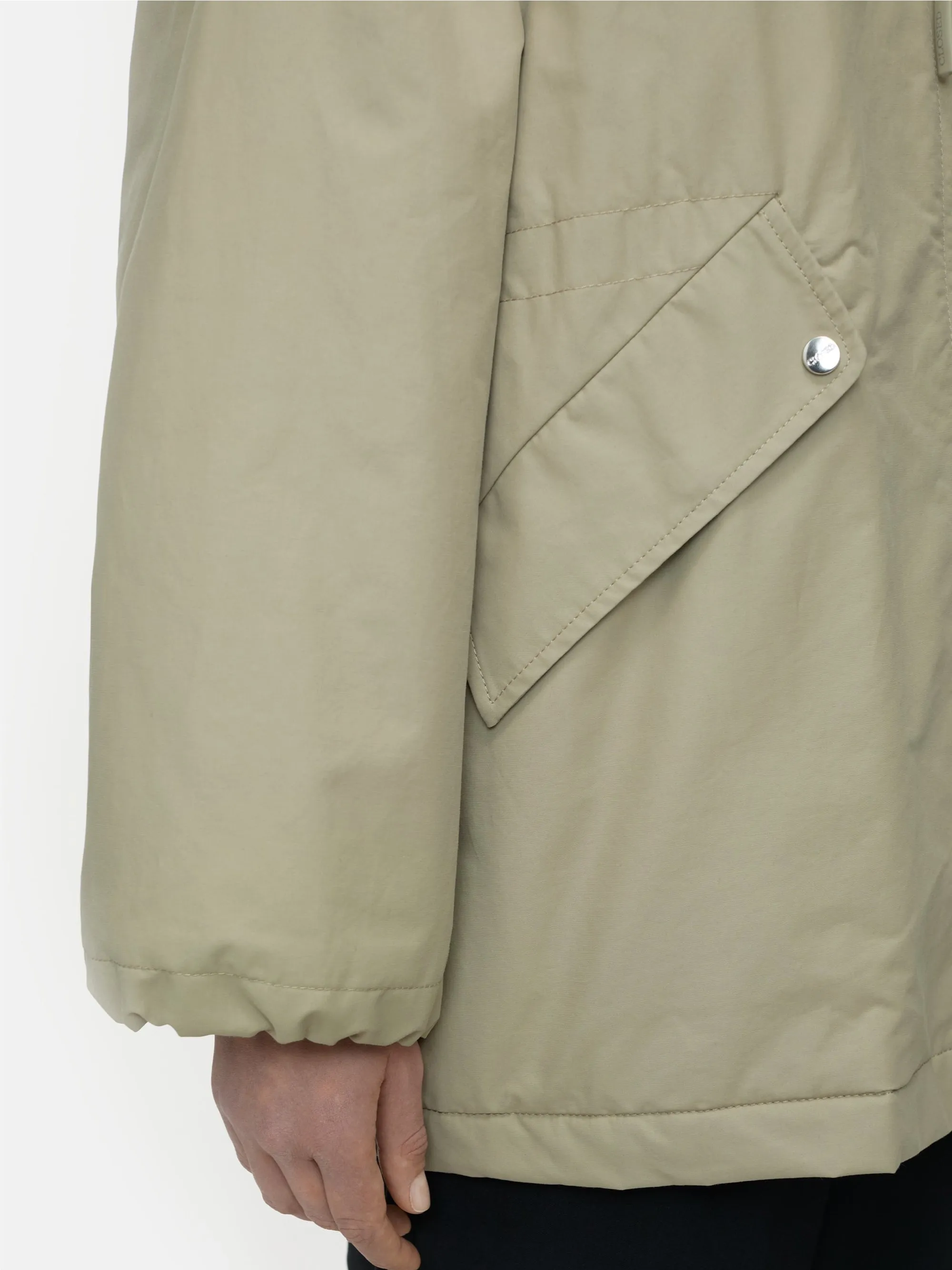 Parka a Trapezio con Cappuccio Khaki