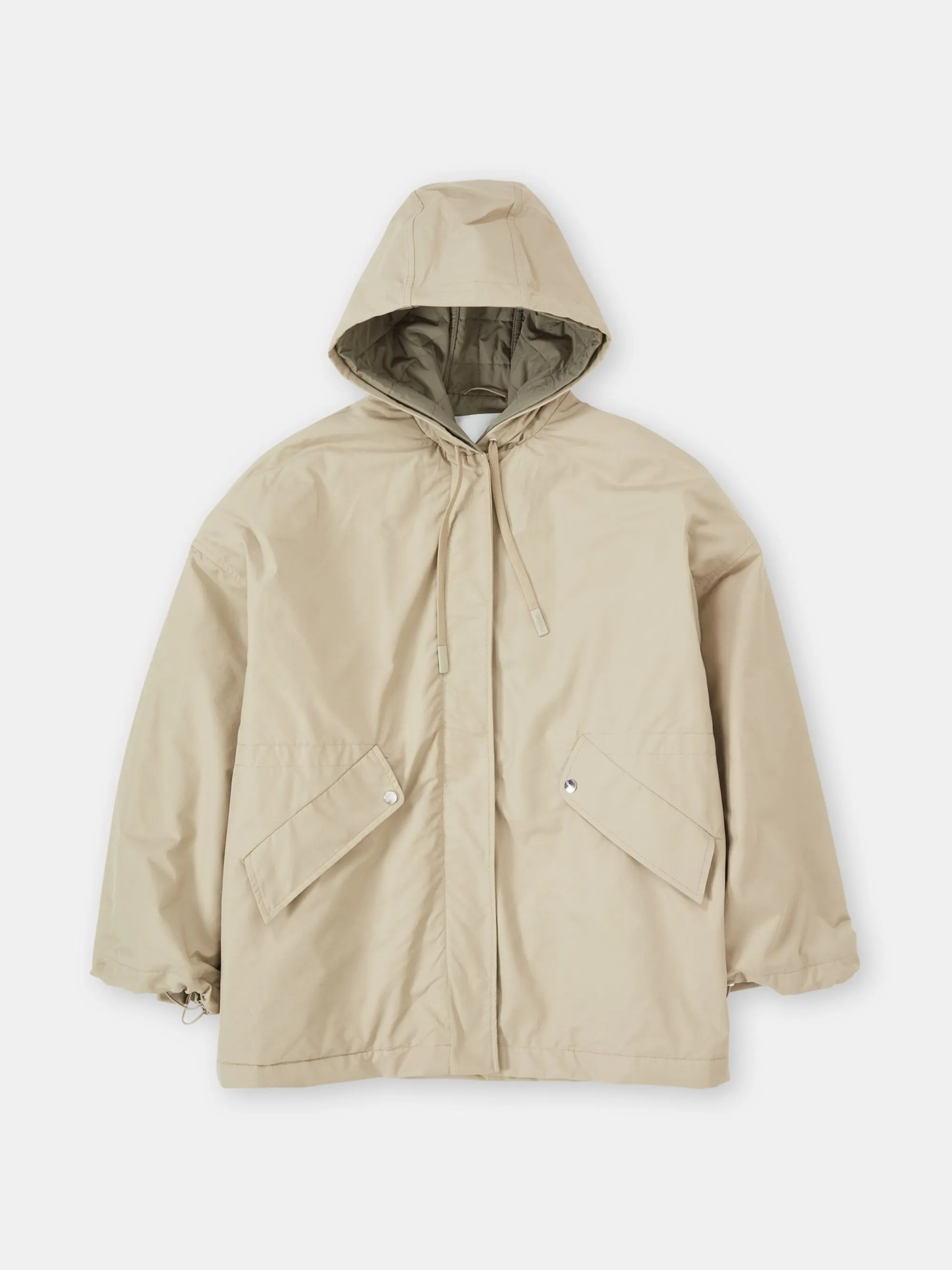 Parka a Trapezio con Cappuccio Khaki