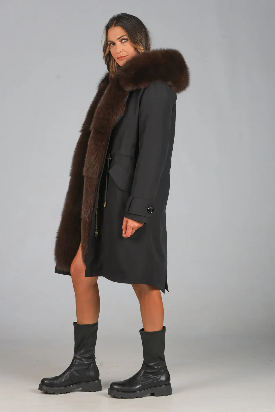 Parka in cotone tecnico impermeabile X-long brown