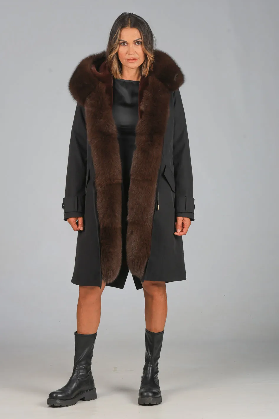 Parka in cotone tecnico impermeabile X-long brown