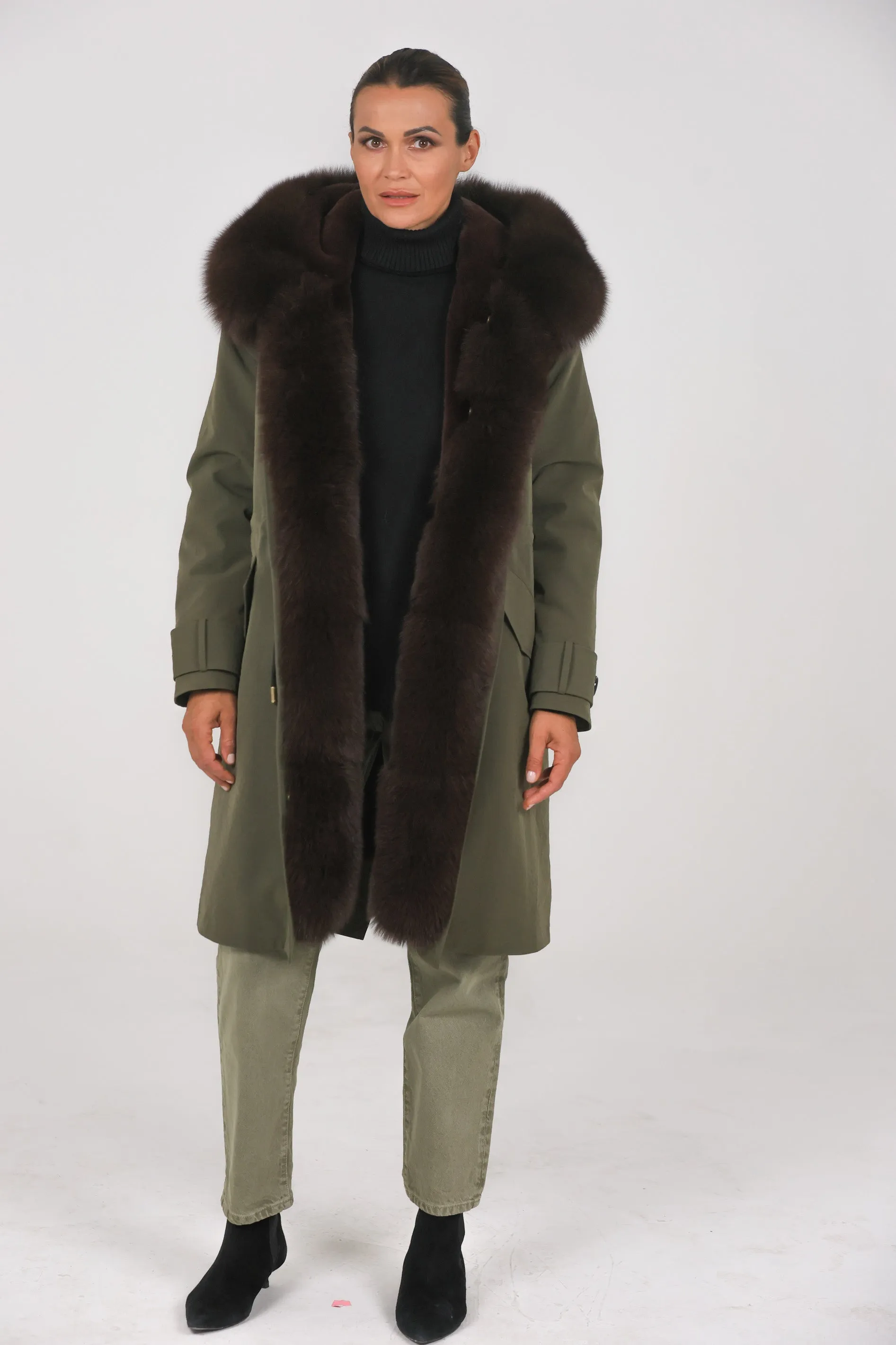 Parka in cotone tecnico impermeabile X-long brown