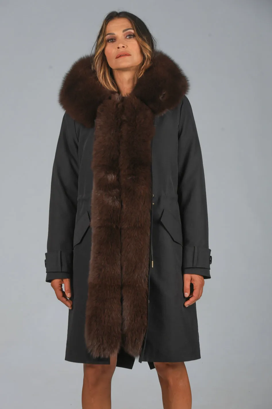 Parka in cotone tecnico impermeabile X-long brown