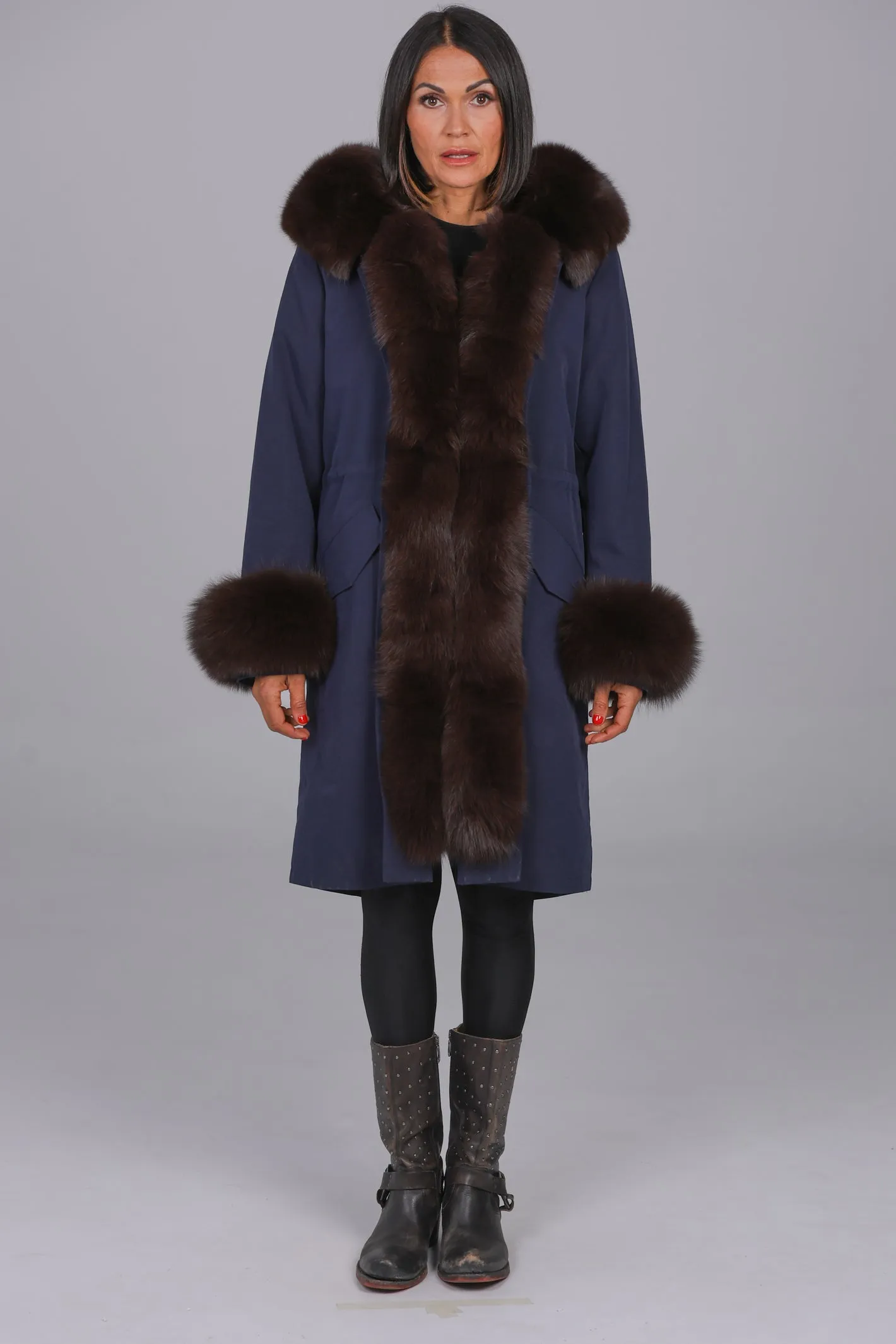 Parka in cotone tecnico impermeabile X-long brown