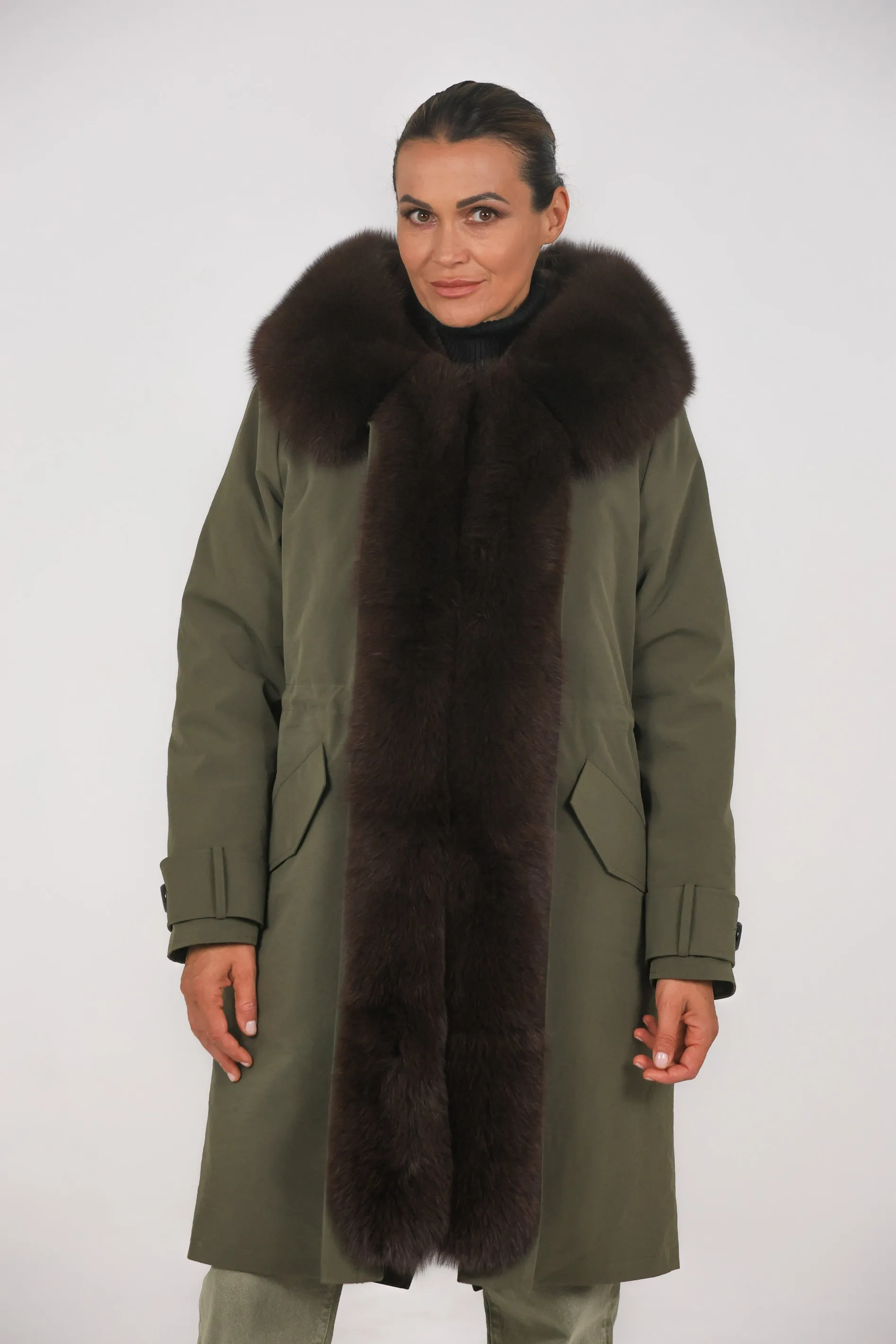 Parka in cotone tecnico impermeabile X-long brown