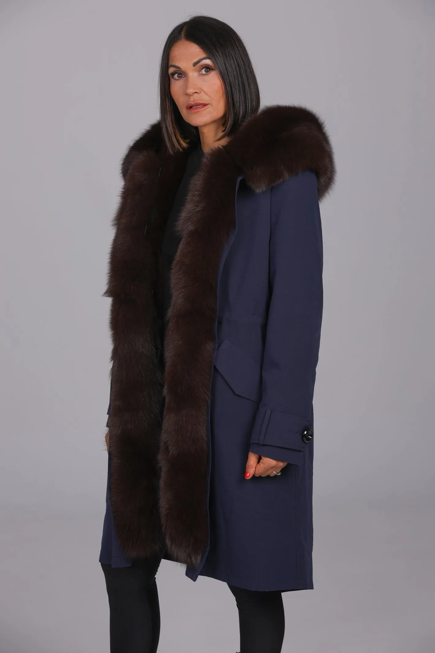 Parka in cotone tecnico impermeabile X-long brown