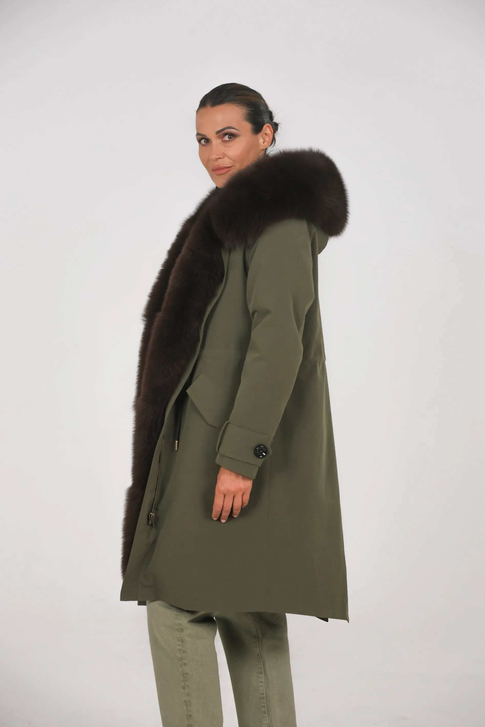 Parka in cotone tecnico impermeabile X-long brown