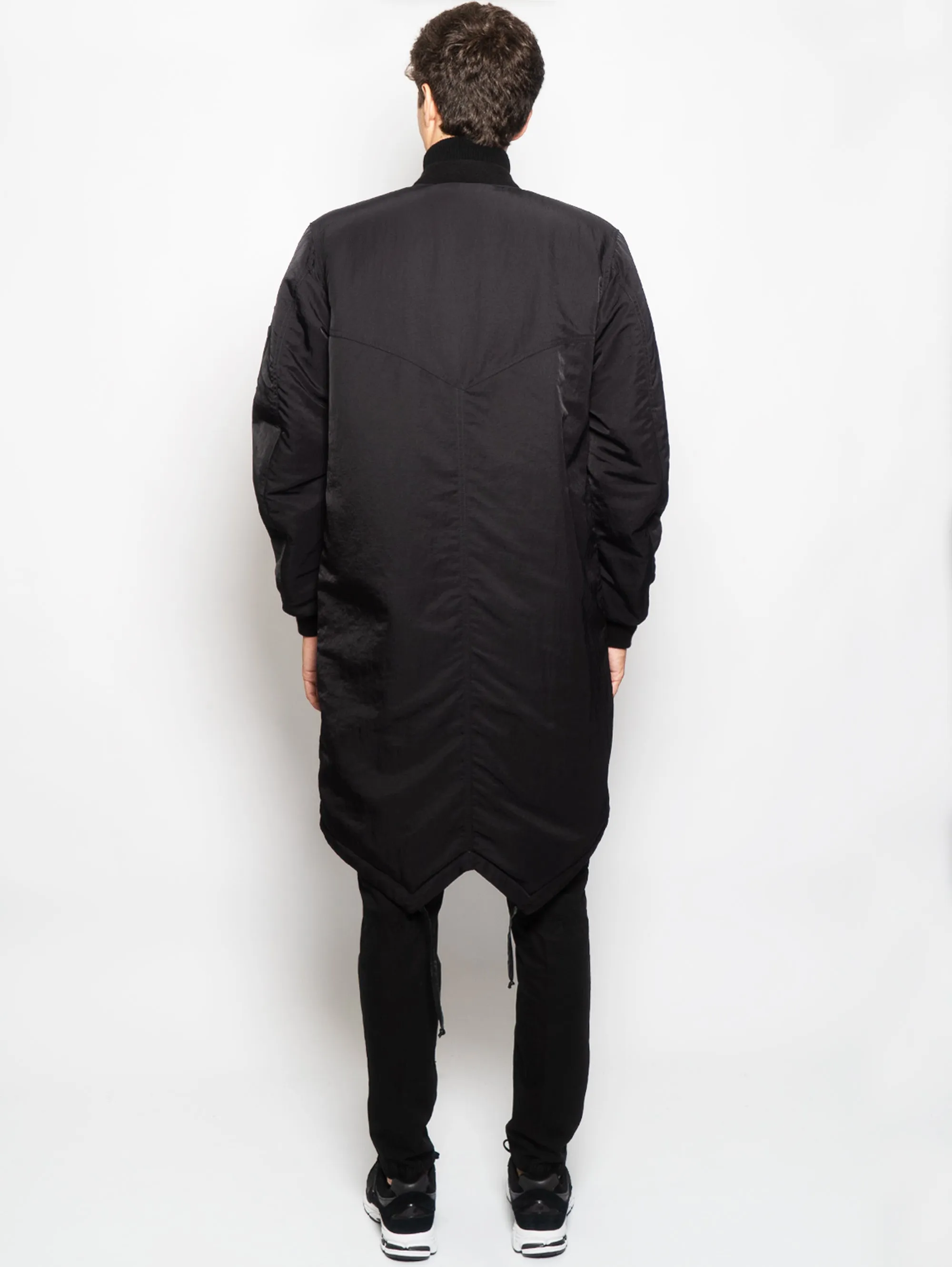 Parka in Pelle e Nylon Imbottito Nero