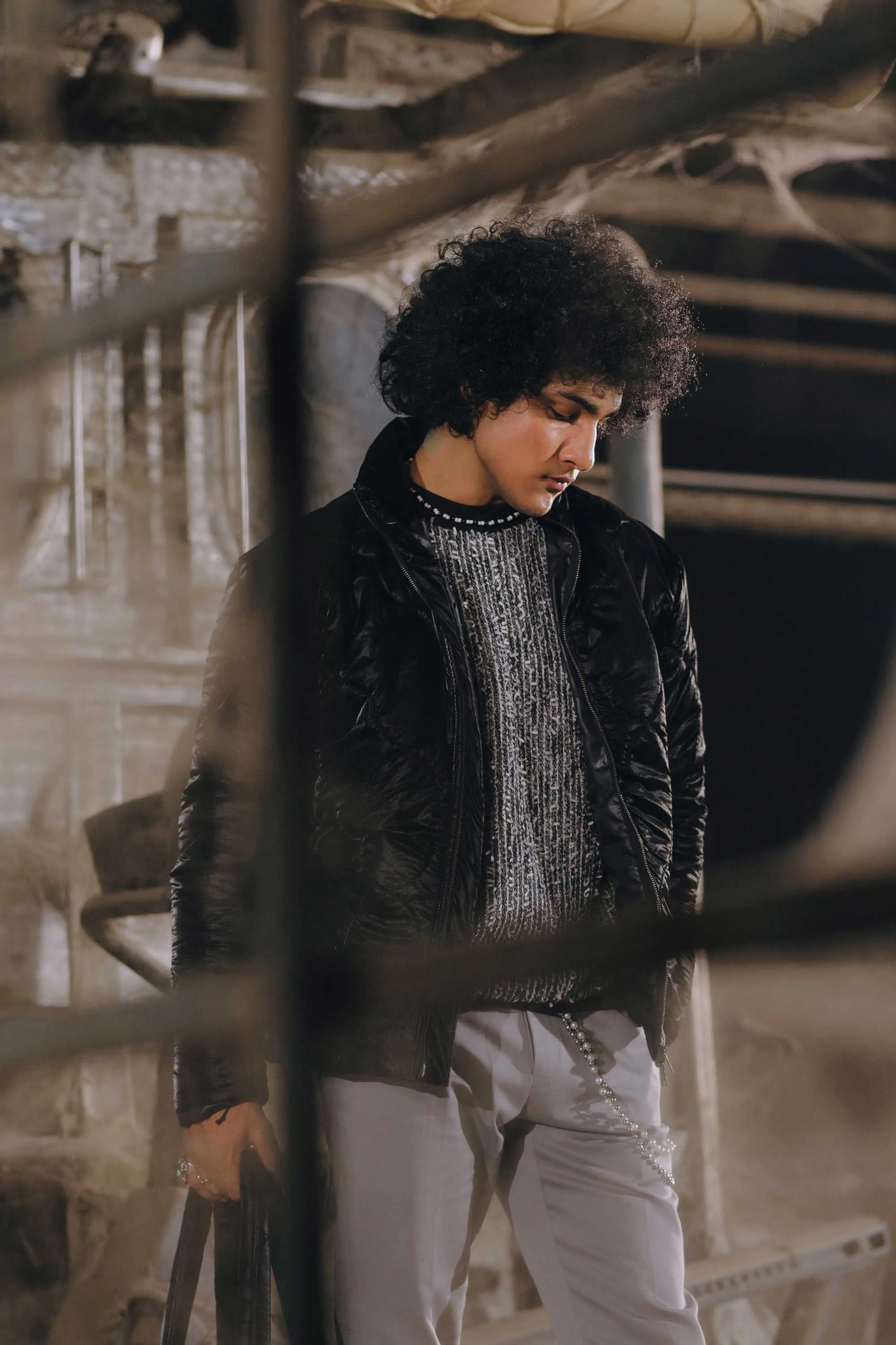 Patent Black Textured Parka Jacket