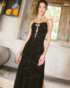 Rayuma Maxi Dress in Zebra Flock Black