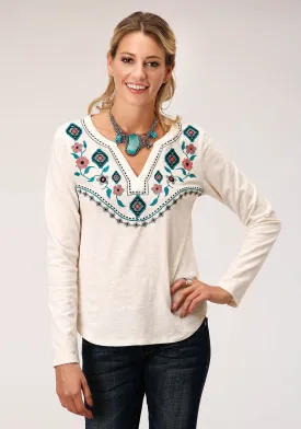Roper Womens Aztec Floral Cream 100% Cotton L/S Tunic