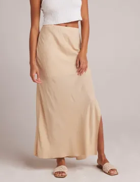 Side Slit Bias Maxi Skirt, Classic Khaki