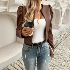 Solid Color Leather Cardigan Jacket