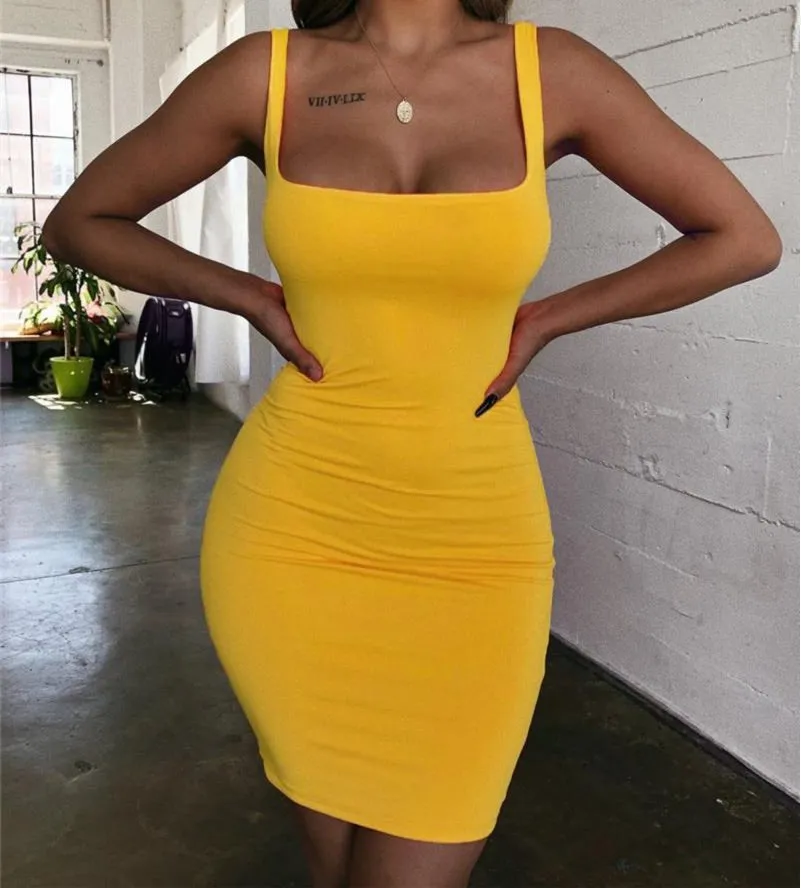 Square Neck Basic Bodycon Dress