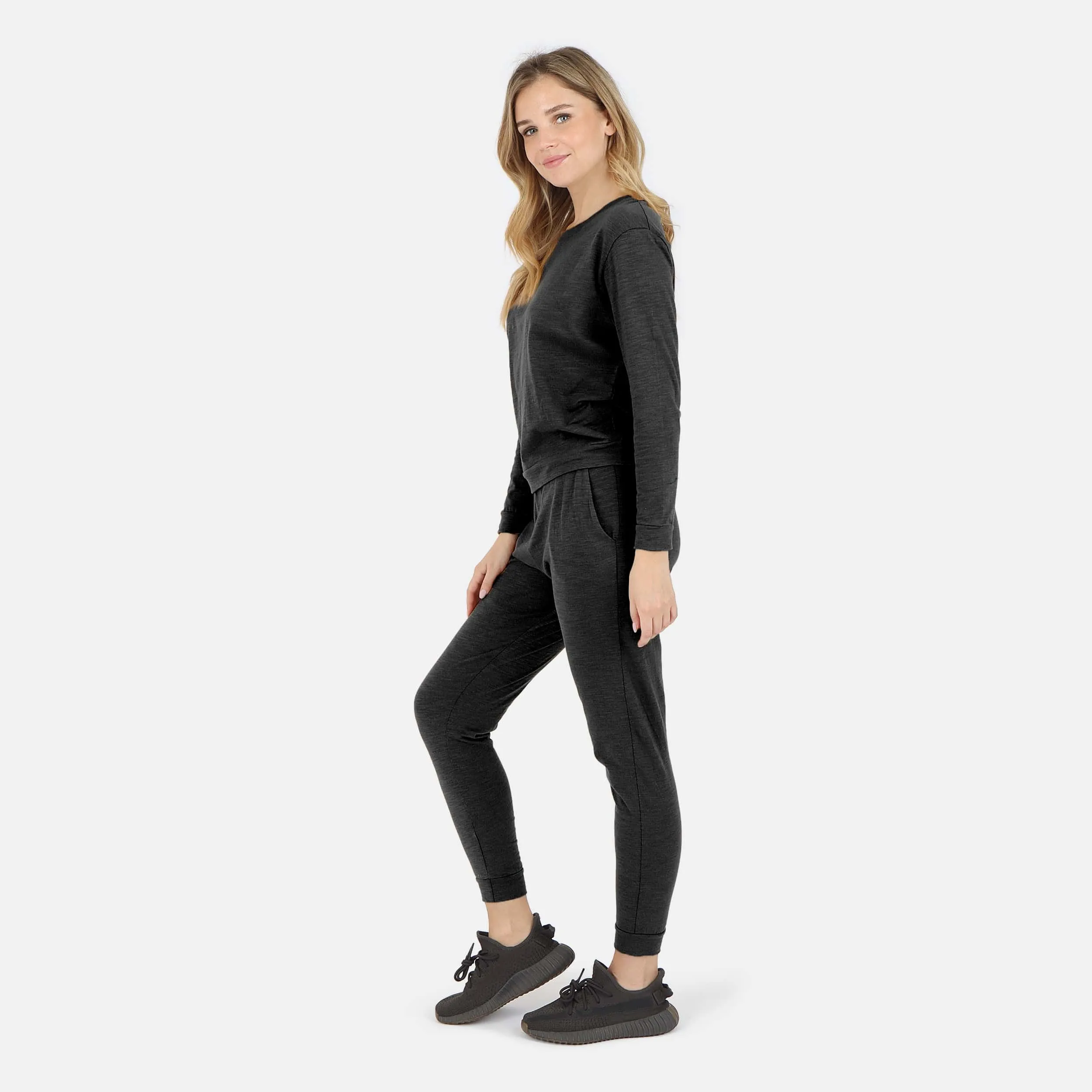Tegan Cotton Long Sleeve Pullover - Black