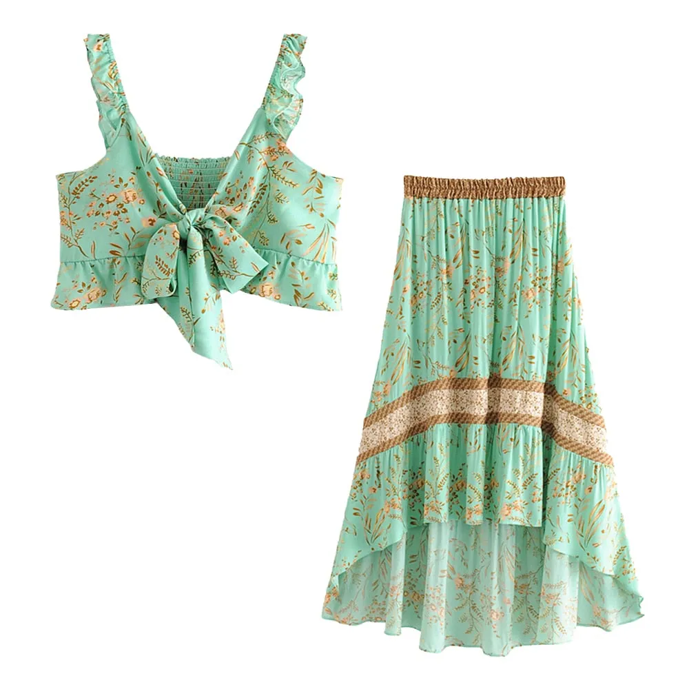 Turquoise Ruffle Skirt - 2 Piece Set
