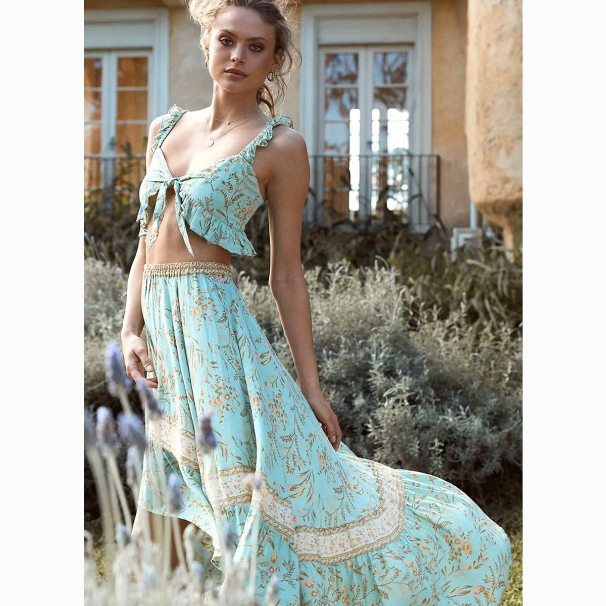 Turquoise Ruffle Skirt - 2 Piece Set