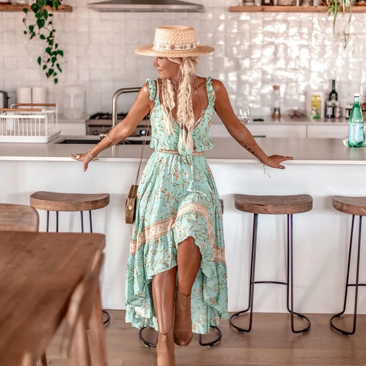 Turquoise Ruffle Skirt - 2 Piece Set