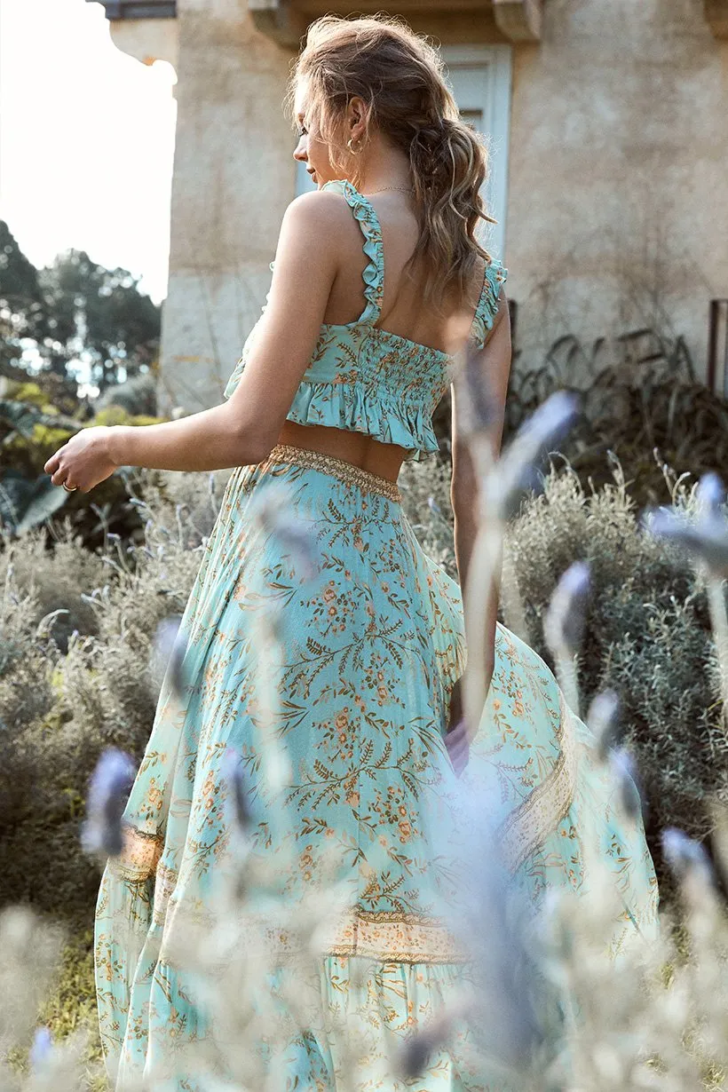 Turquoise Ruffle Skirt - 2 Piece Set