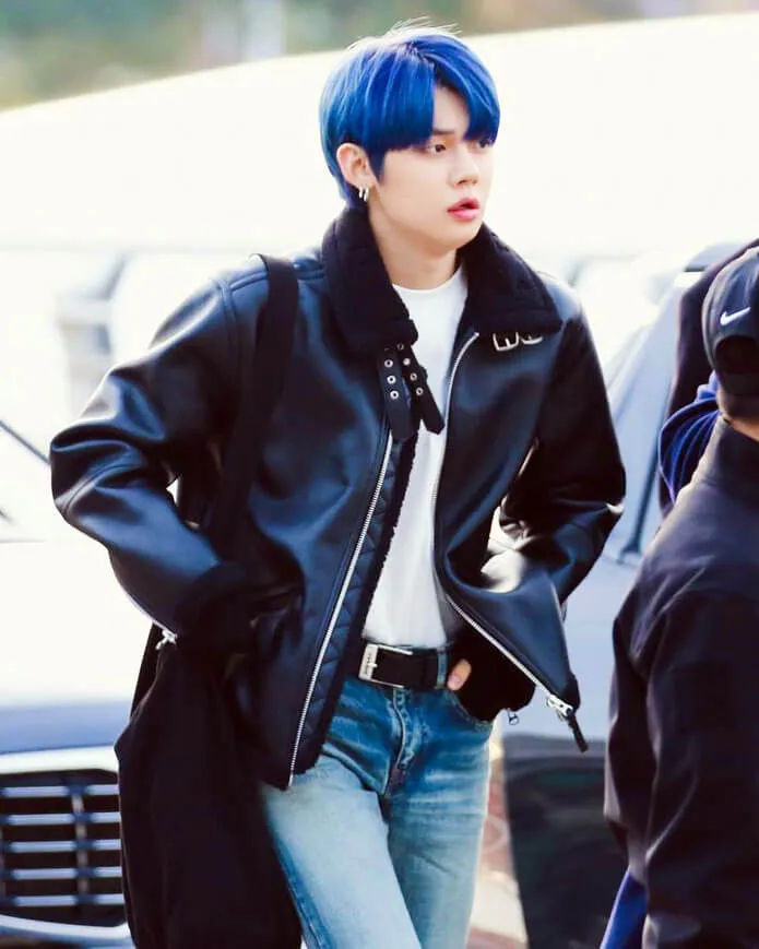 TXT Yeonjun Black Shearling Leather Jacket