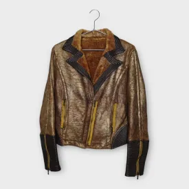 Versace Jeans Couture Vintage Bronze Leather Shearling Aviator Jacket