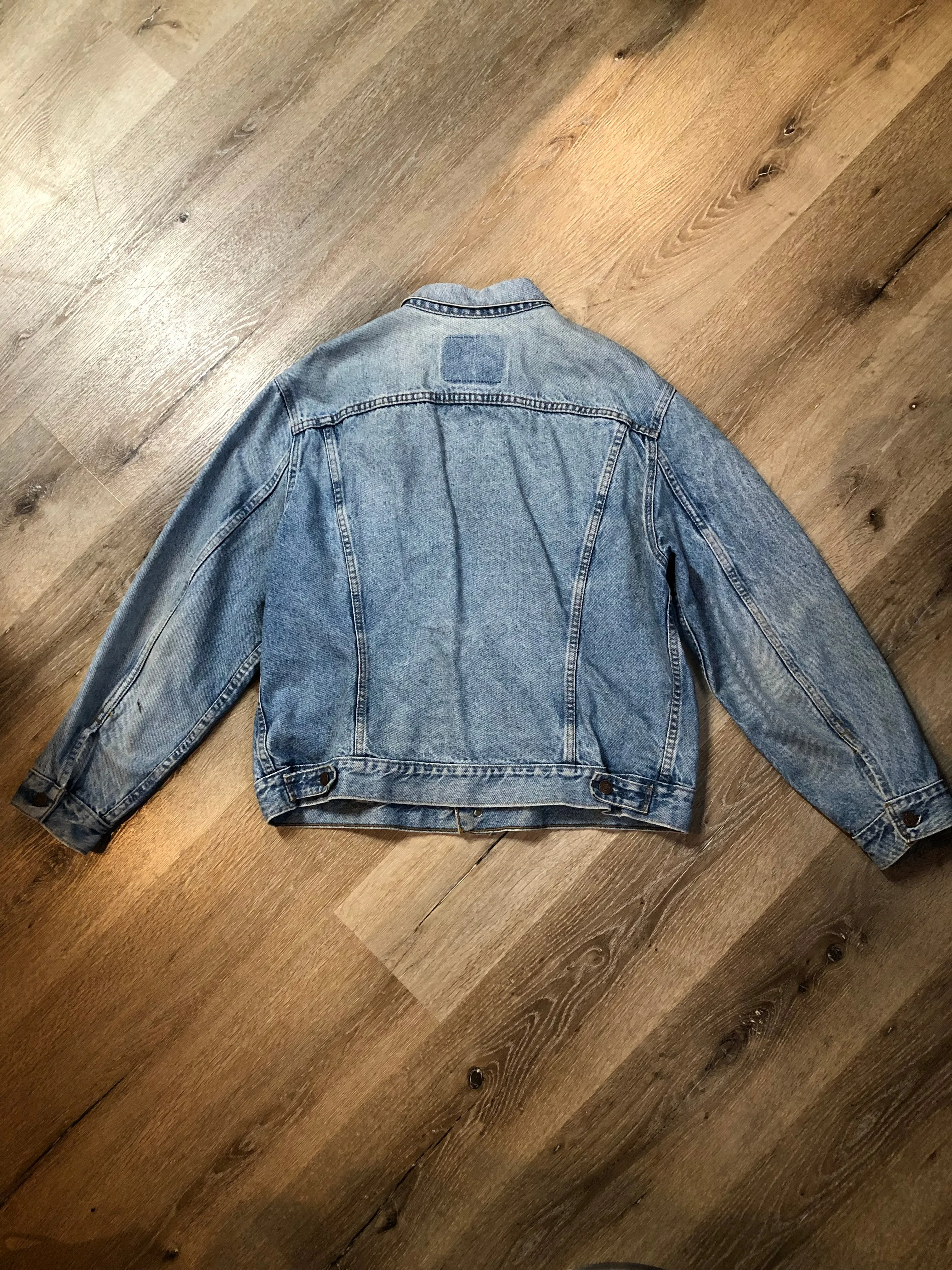 Vintage 70s Levi’s Light Wash Denim Trucker Jacket, Orange Tab, Made in Canada