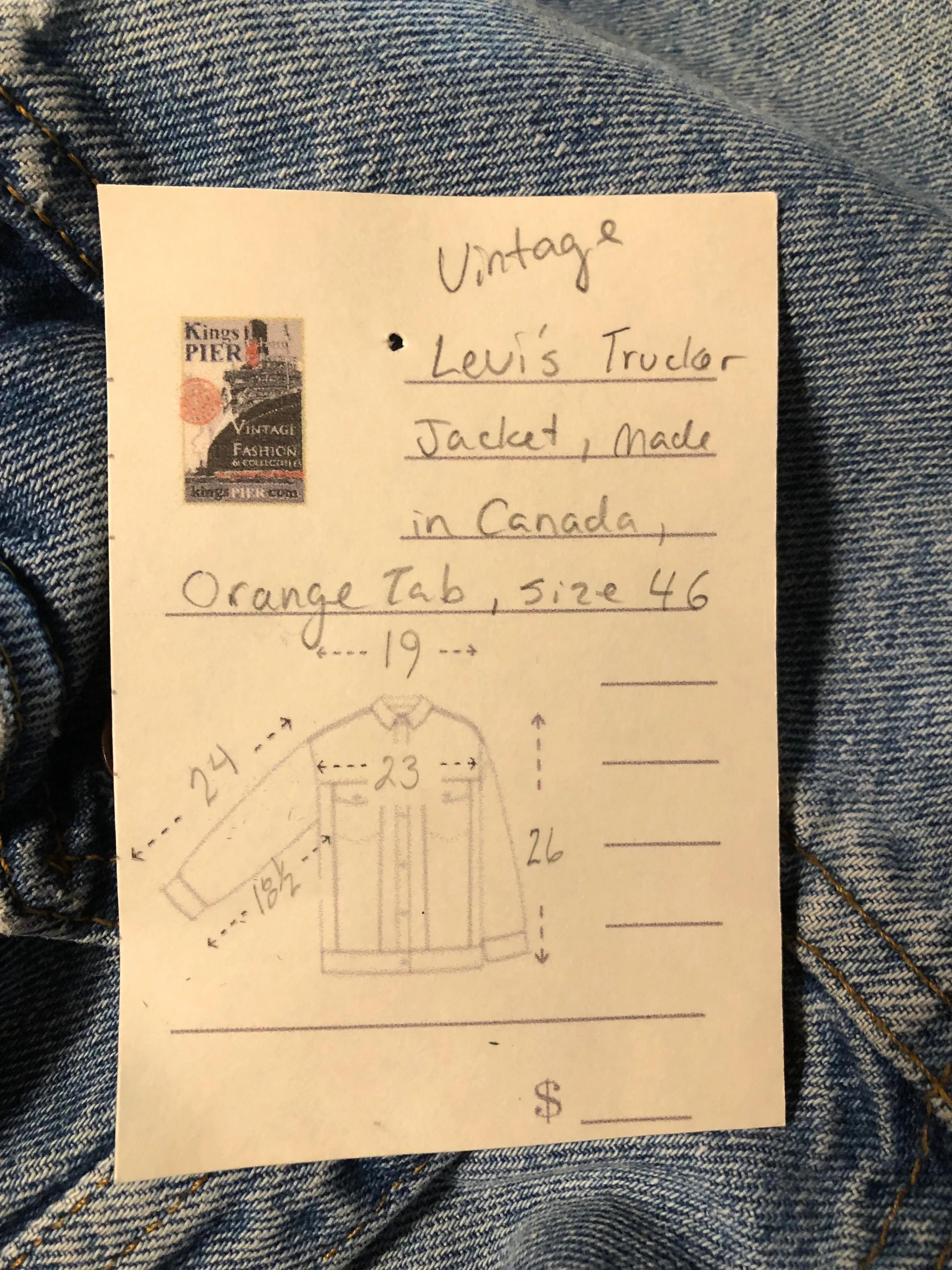 Vintage 70s Levi’s Light Wash Denim Trucker Jacket, Orange Tab, Made in Canada