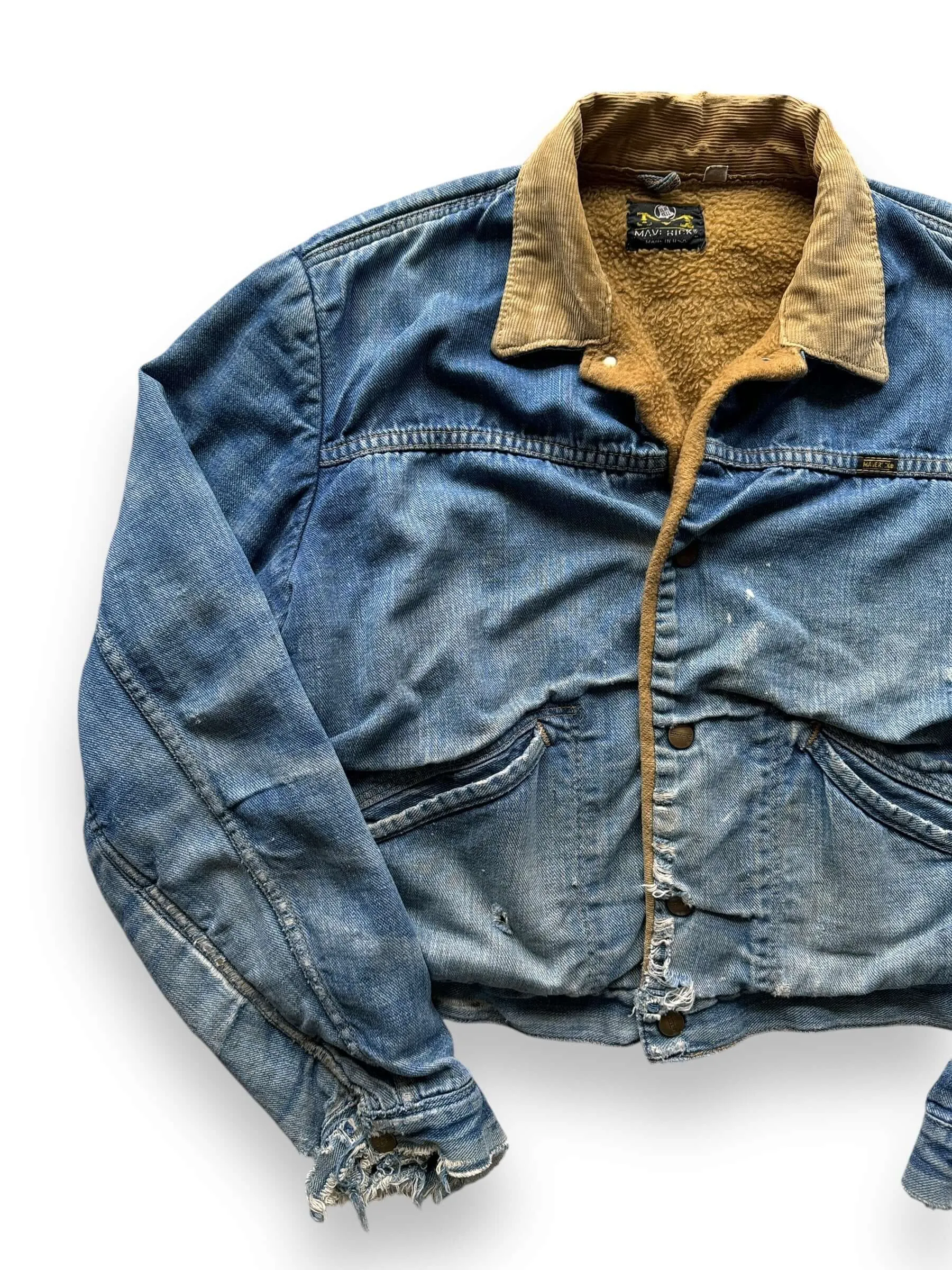Vintage Cropped Maverick Lined Denim Jacket  SZ 44