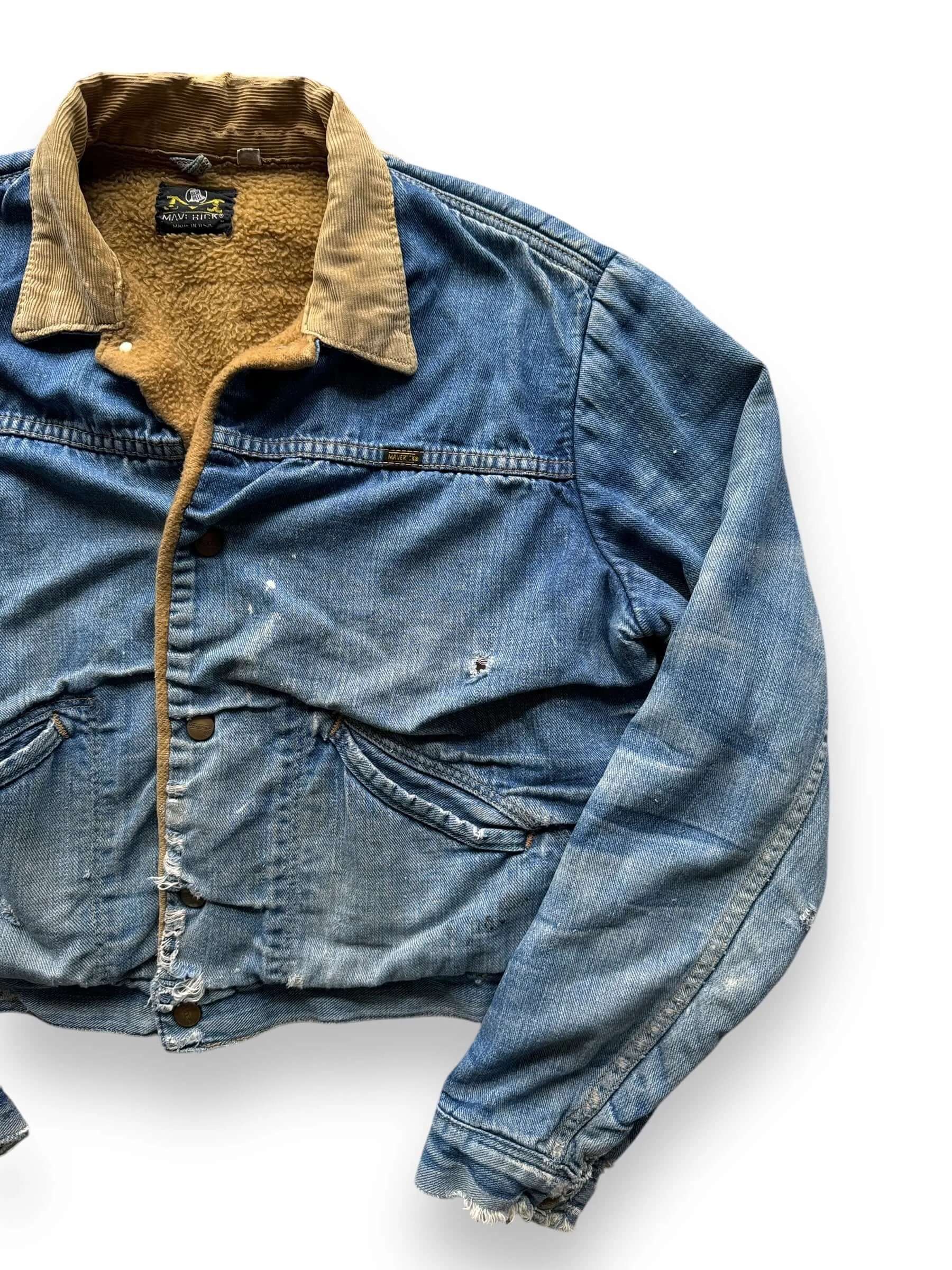 Vintage Cropped Maverick Lined Denim Jacket  SZ 44