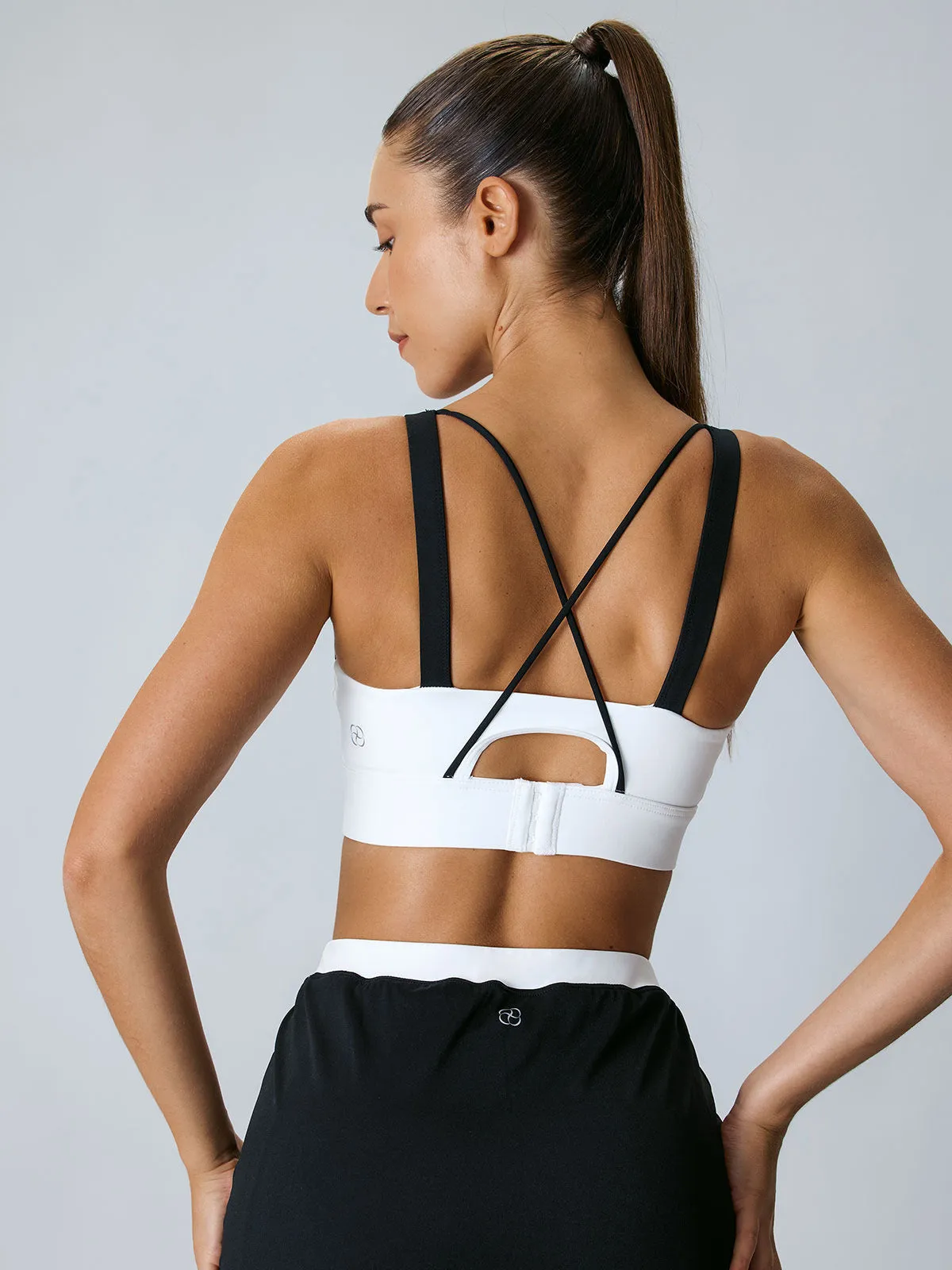 White Contrast Strap Sports Bra - High Support