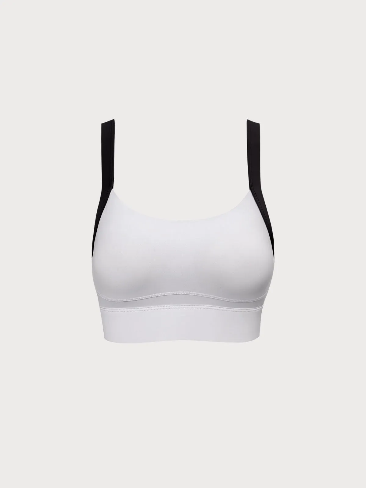 White Contrast Strap Sports Bra - High Support