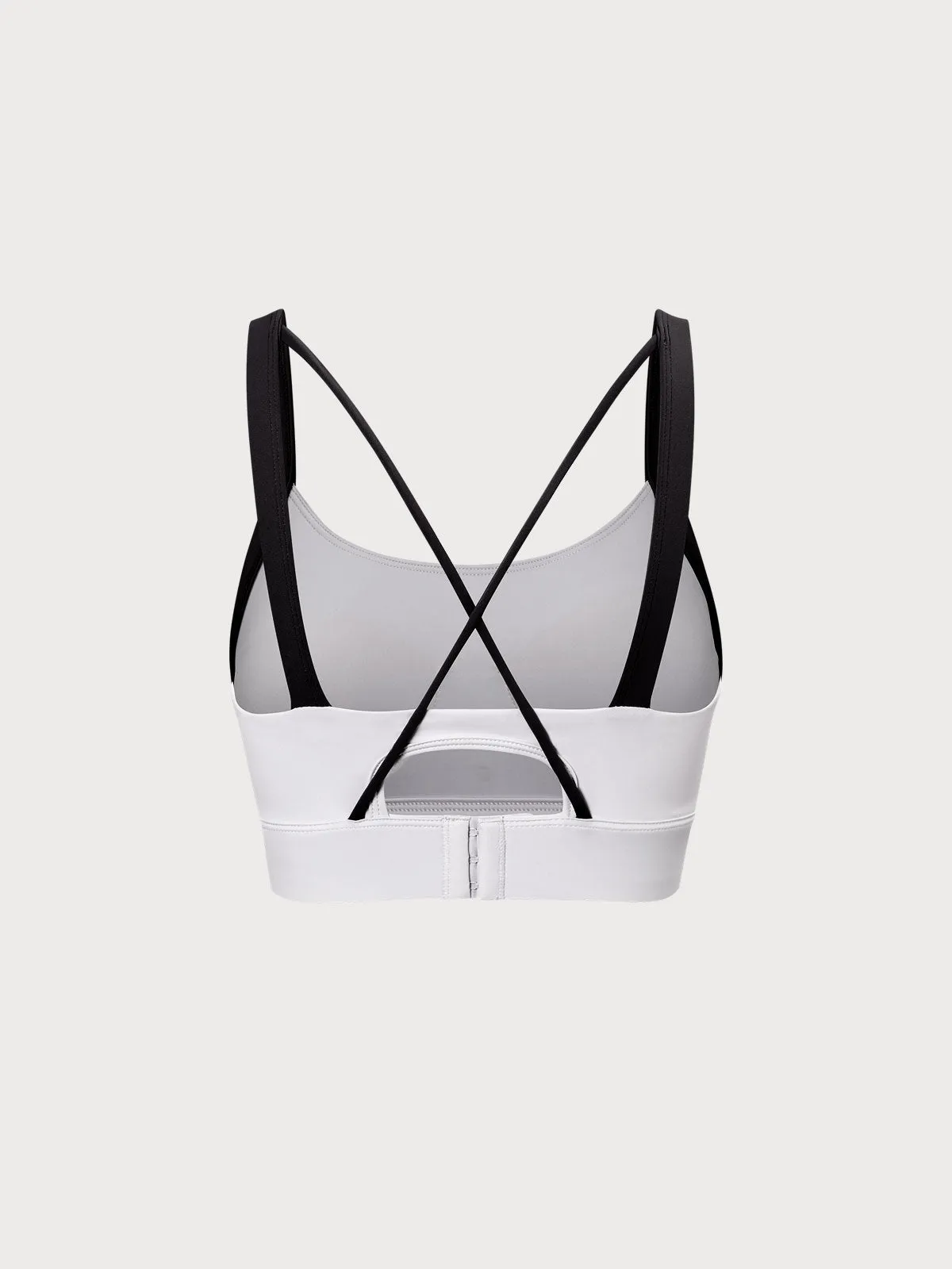 White Contrast Strap Sports Bra - High Support