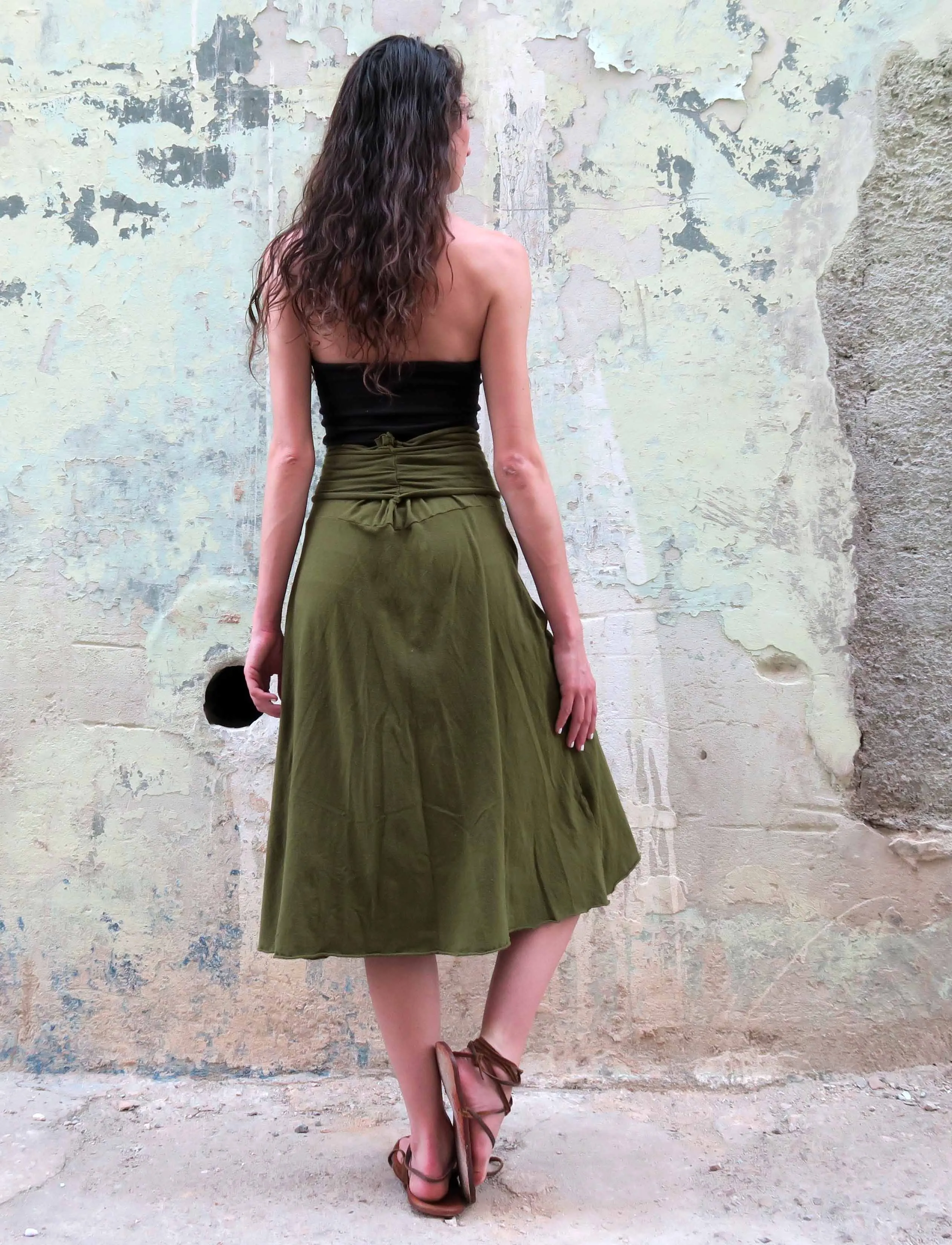 Wide Belted Simplicity Below Knee Skirt