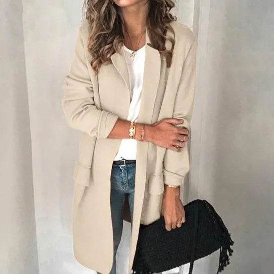 Women winter fall solid color pocket long coat