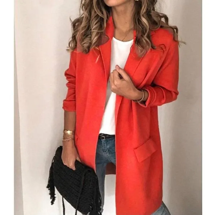 Women winter fall solid color pocket long coat