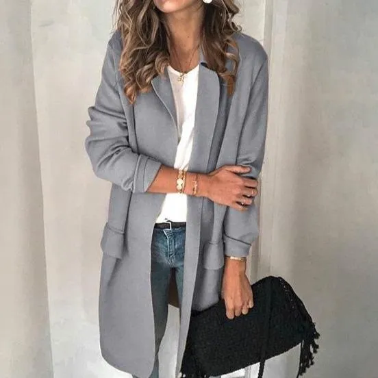 Women winter fall solid color pocket long coat
