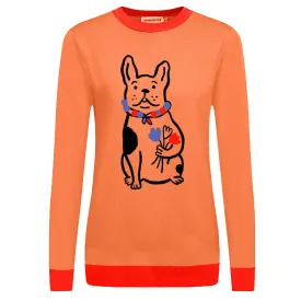 Women's orange French bulldog sweater