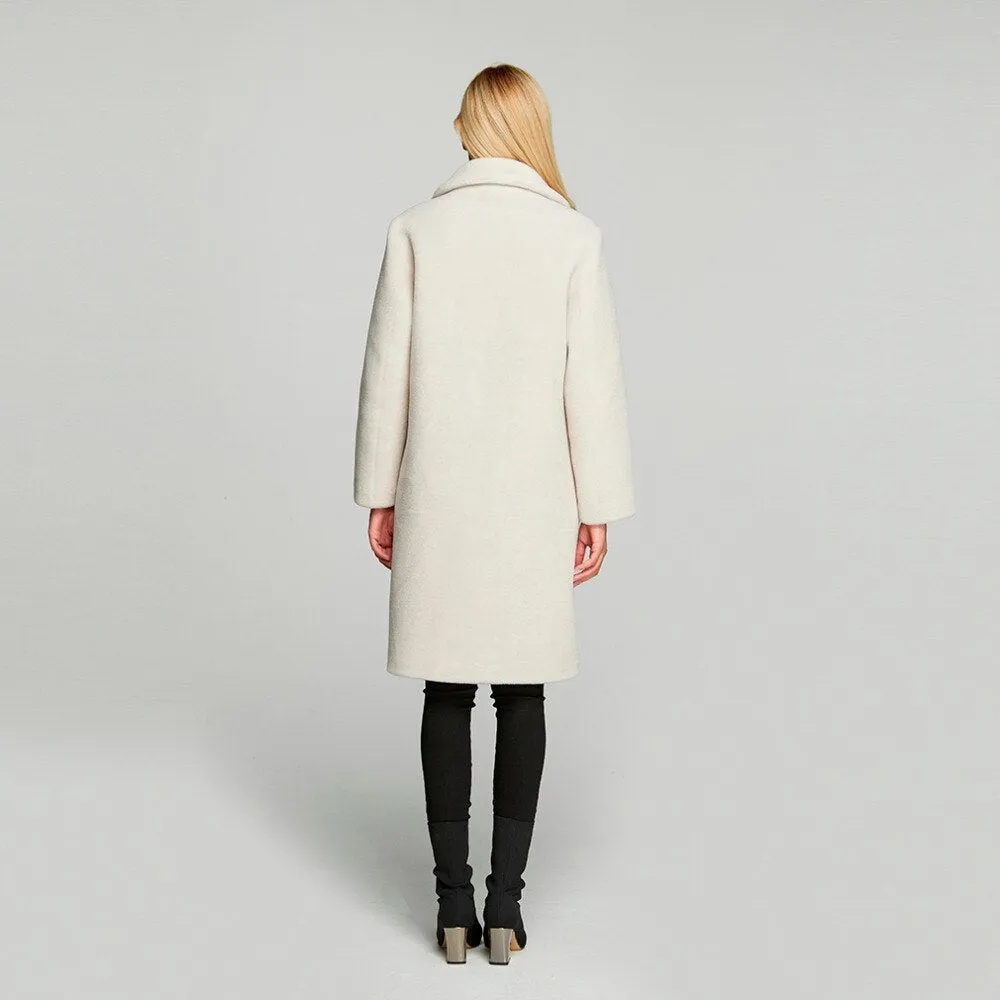 Women's  Real Sheep Shearing Fur Coat with Turn-down Collar  sheepskin Coat 17145