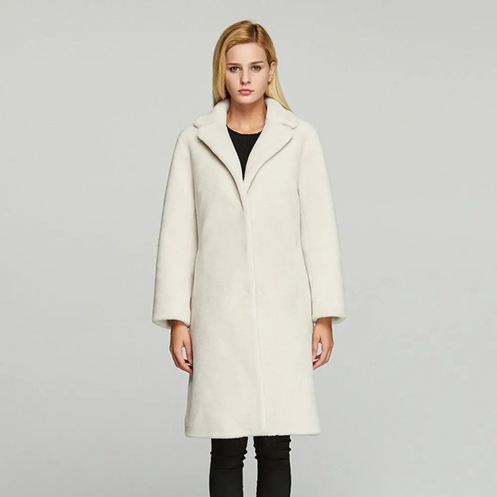Women's  Real Sheep Shearing Fur Coat with Turn-down Collar  sheepskin Coat 17145