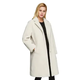 Women's  Real Sheep Shearing Fur Coat with Turn-down Collar  sheepskin Coat 17145