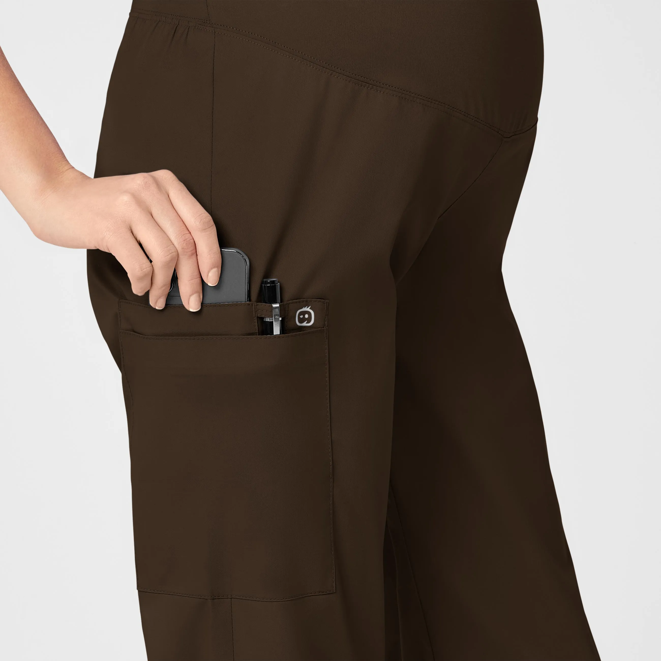 WonderWORK Maternity Cargo Scrub Pant - Chocolate